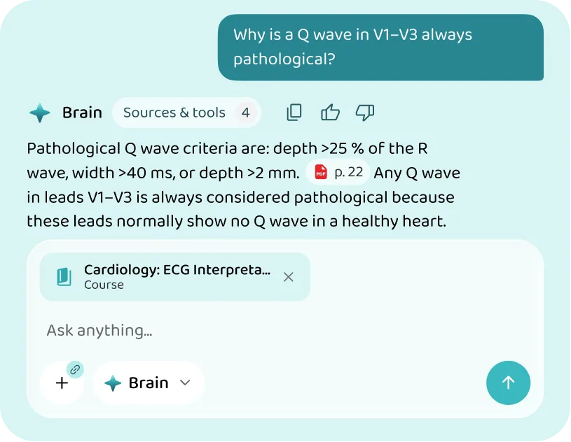 The AI tutor answering from the course material