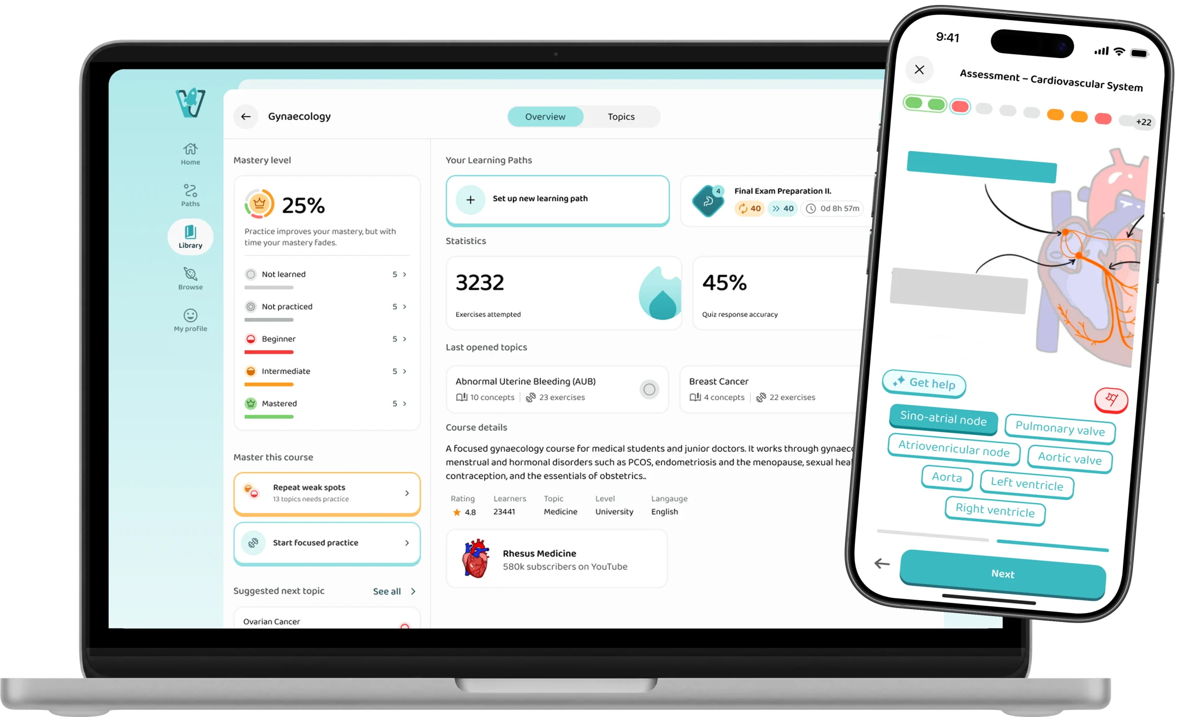 The platform on a laptop and a phone: the Gynaecology course and a cardiovascular assessment